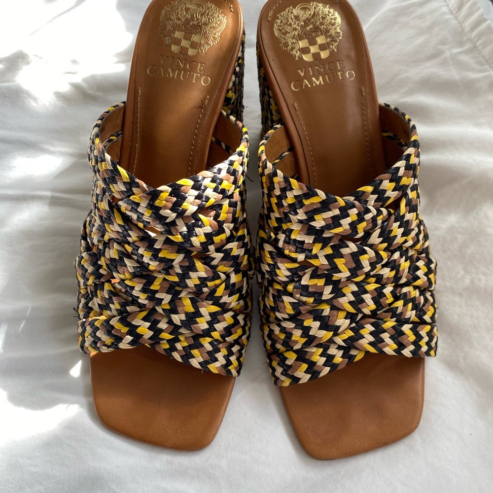 Vince Camuto Women's Woven Heeled Sandals - Black and Yellow